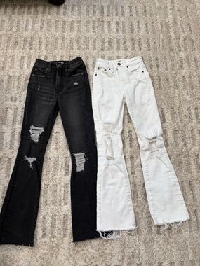 Girls size 7/8 KATIE J Distressed High-Rise Flare Jeans - Black / White